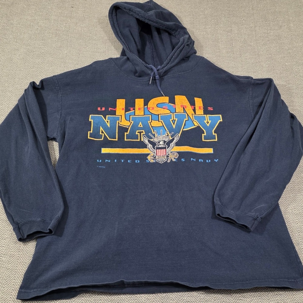 Vintage Jostens US Navy Hoodie Mens Large Blue Graphic Made in USA Sweatshirt